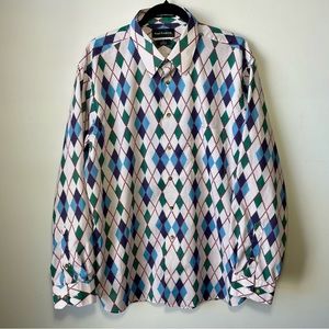 Paul Fredrick Argyle Button Down Long Sleeve Cotton Shirt Classic Fit Size XL